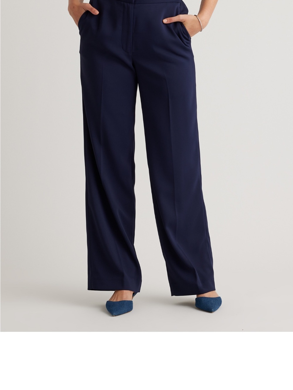 Quince Women's Wide-Leg Crepe Trouser Pants - Navy - Size 6